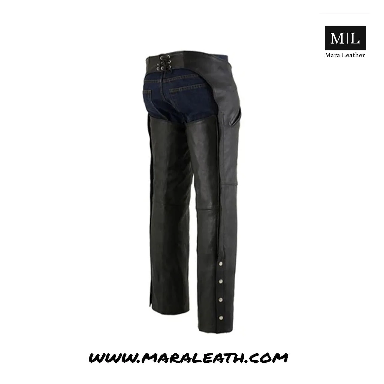 Men's Black Leather Chaps with Slash Pocket and Thermal Liner