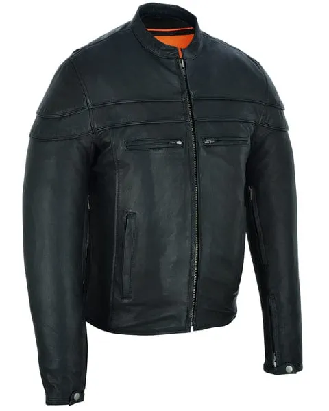 Men's Black Nature Soft Leather Vented Motorcycle Jacket W/ Thermal Liner