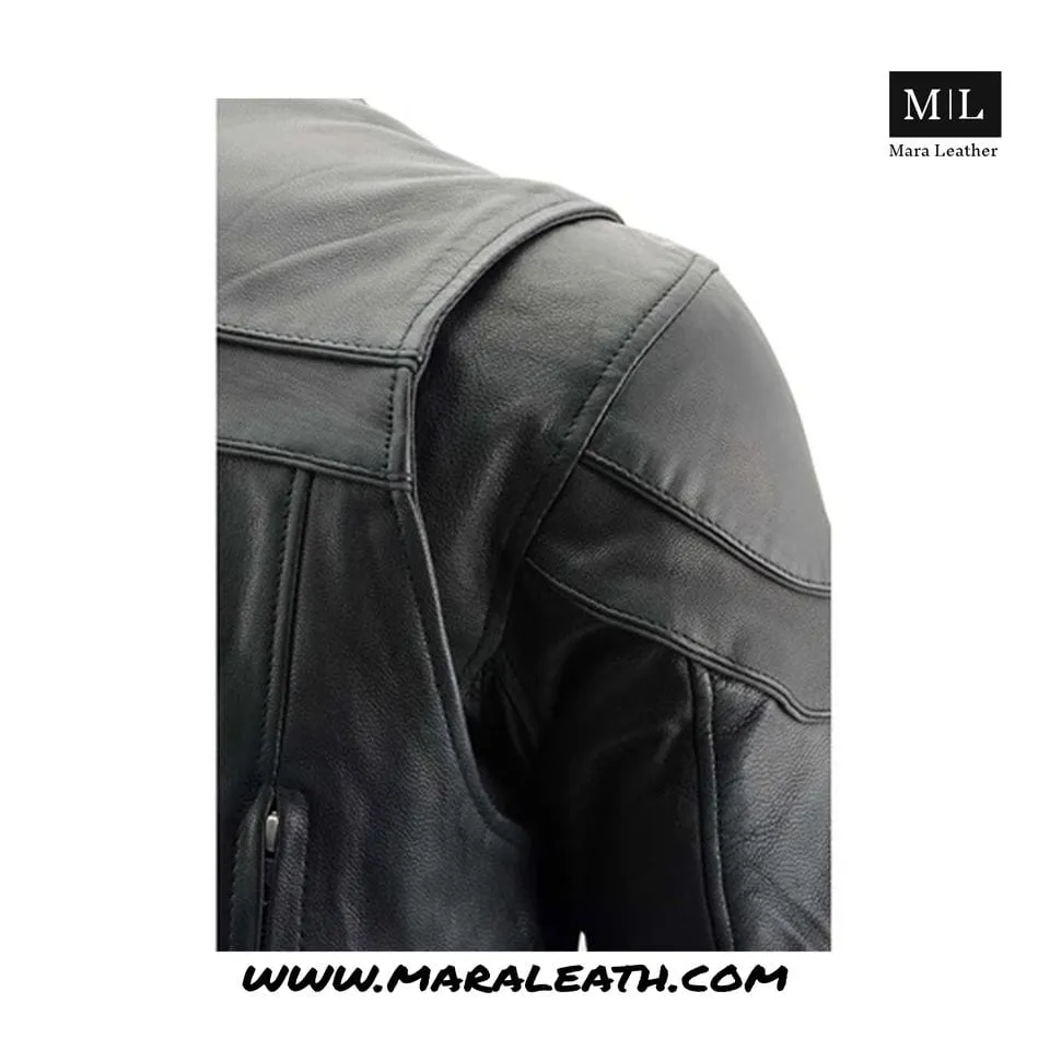 Men's Black Nature Soft Leather Vented Motorcycle Jacket W/ Thermal Liner