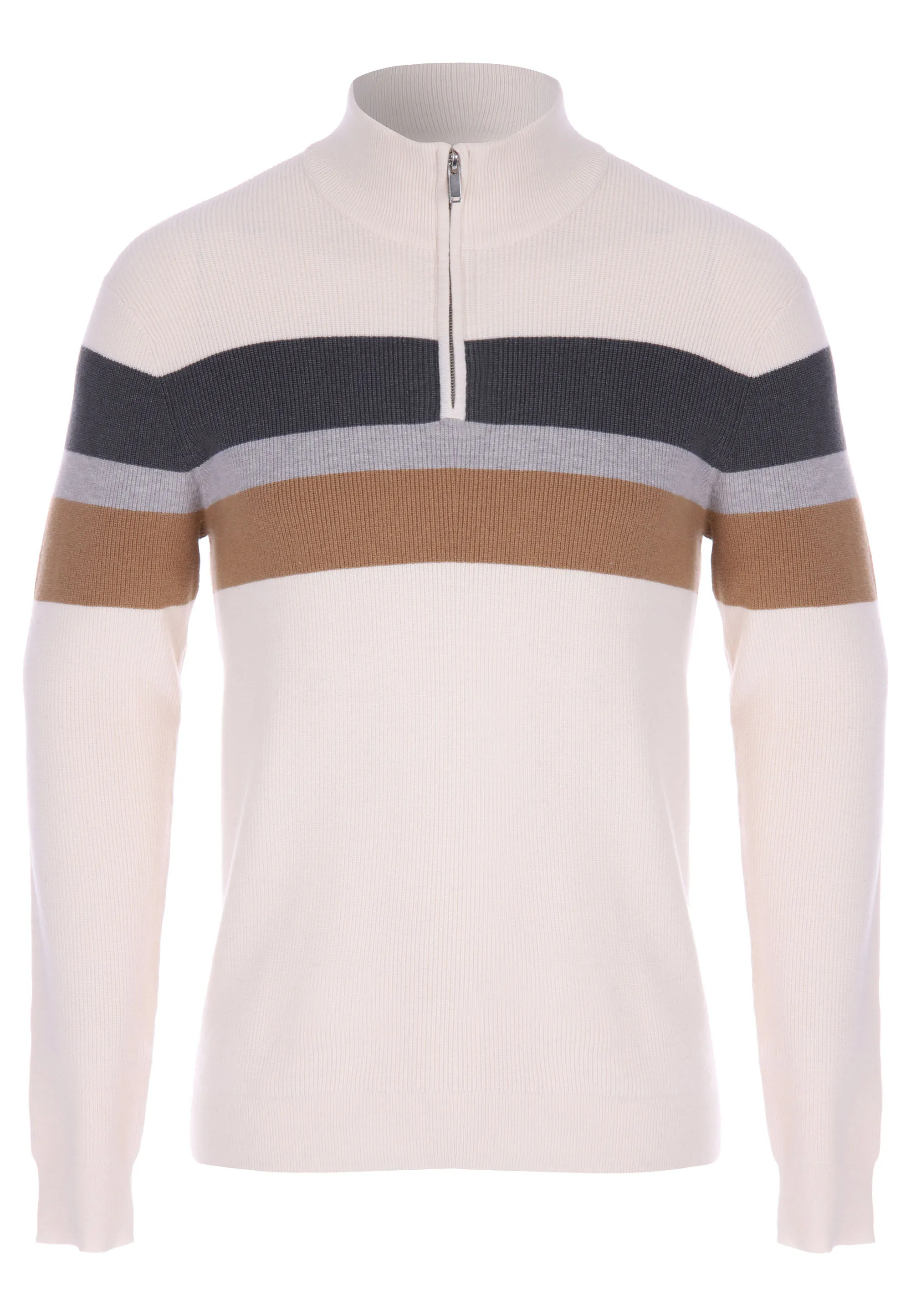 Mens Cream Quarter Zip Stripe Knit Jumper