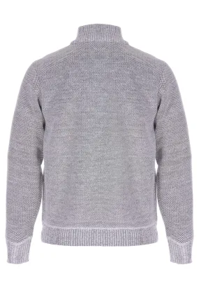 Mens White Quarter Zip Knit Jumper