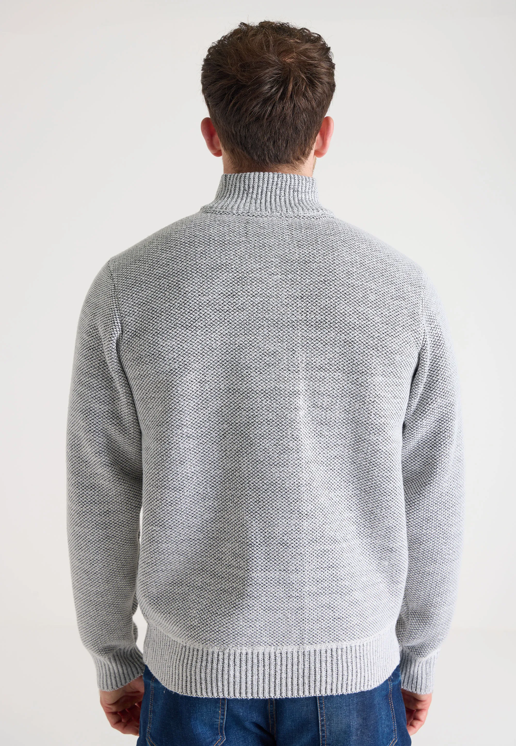 Mens White Quarter Zip Knit Jumper