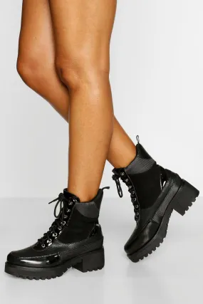 Mixed Material Chunky Combat Boots