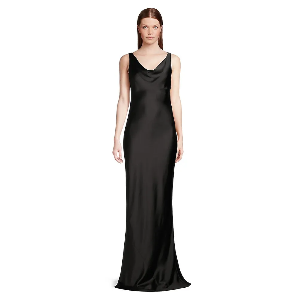 Norma Kamali Maria Cowlneck Satin Slip Gown