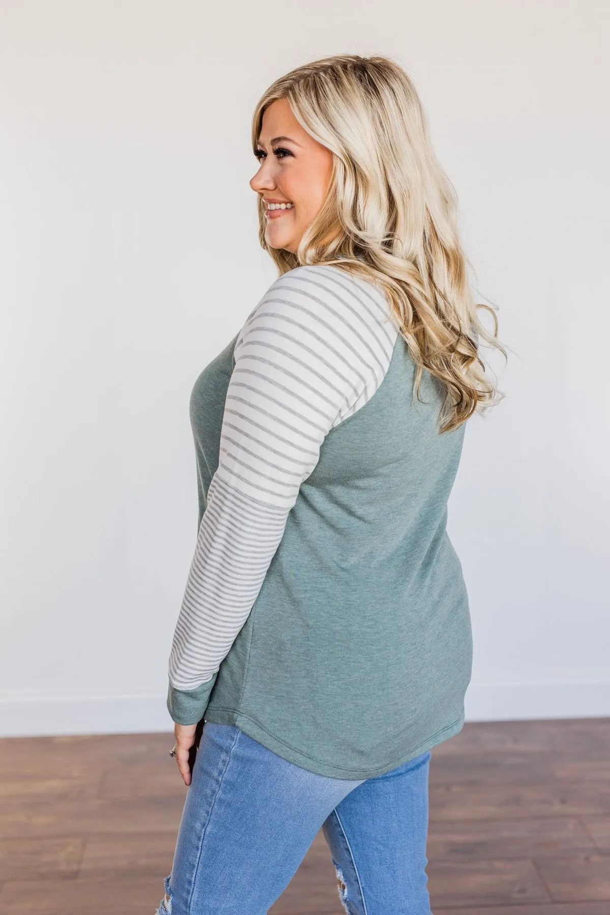 On My Wish List Striped Raglan Top- Olive