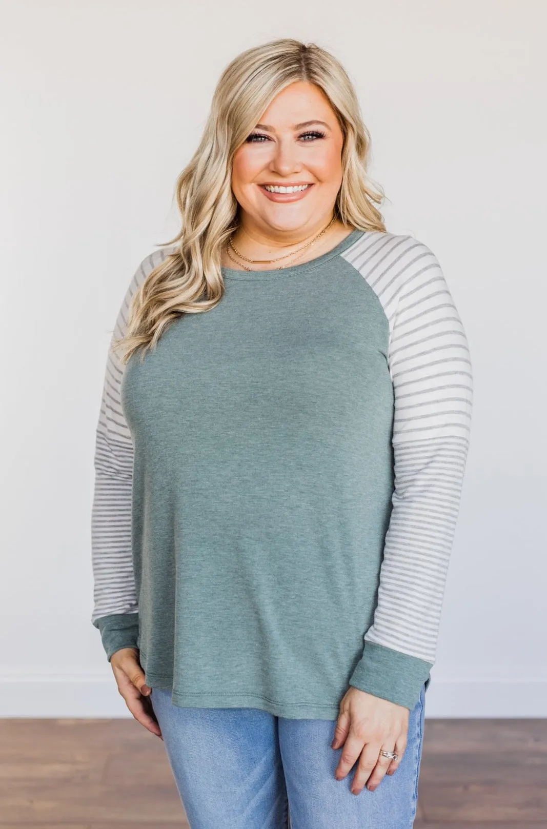 On My Wish List Striped Raglan Top- Olive