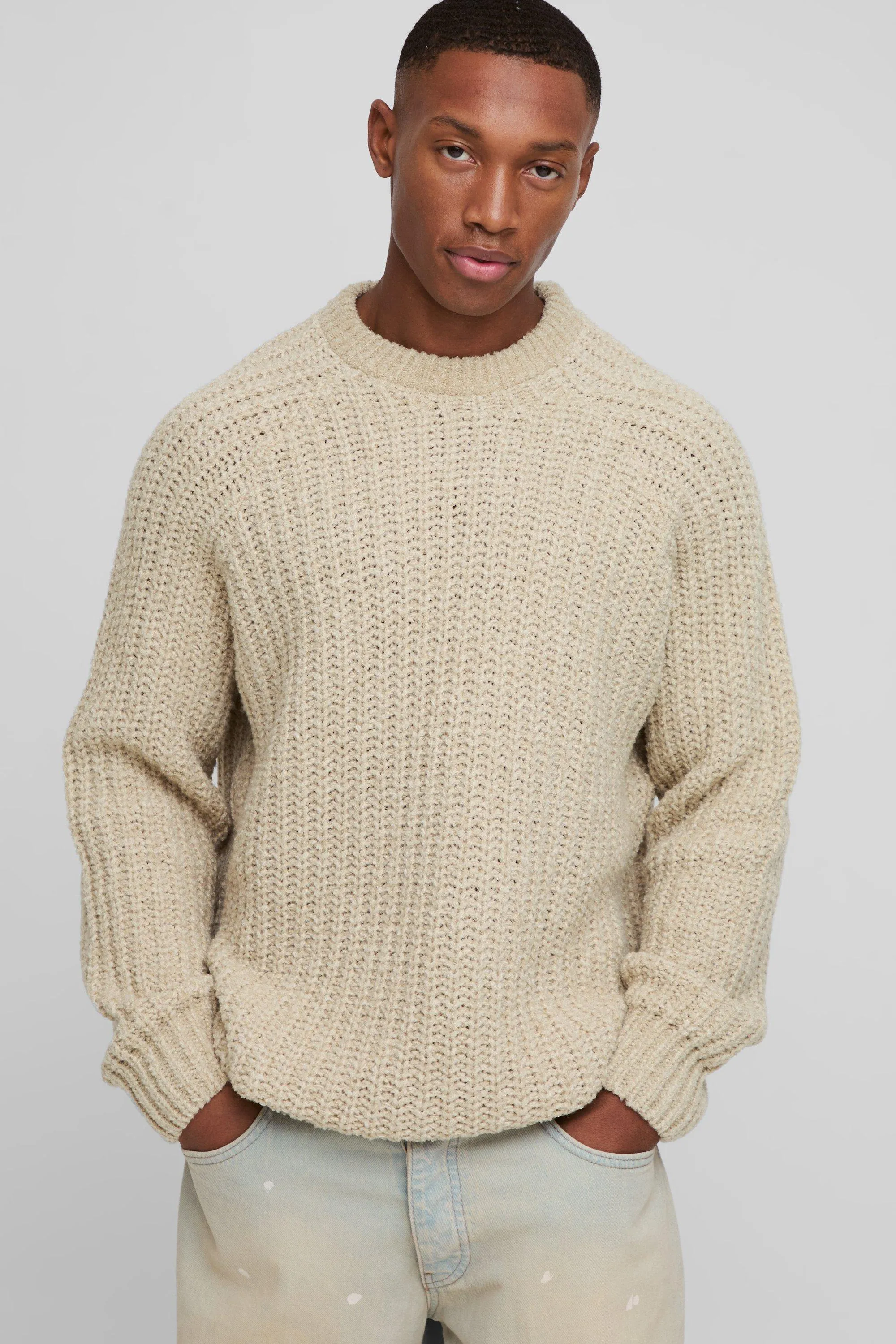 Oversized Raglan Detail Boucle Knit Jumper