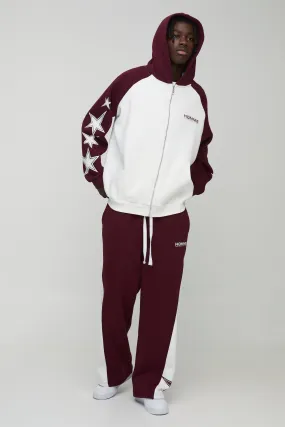 Oversized Raglan Homme Star Gusset Zip Through Hooded Tracksuit