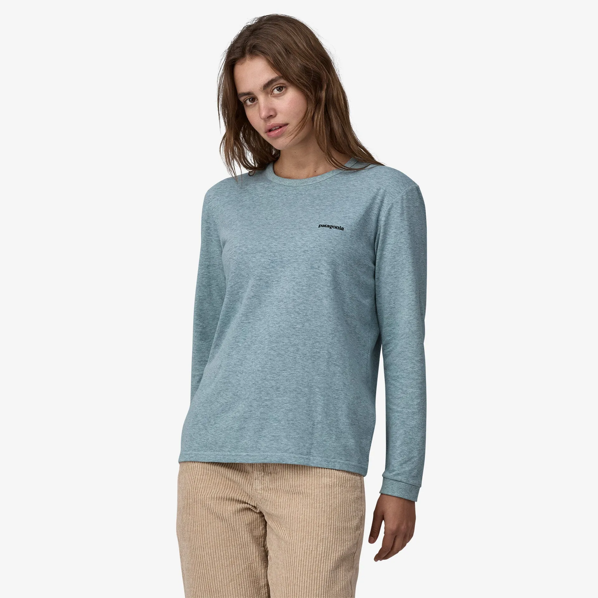 Patagonia Women's Long-Sleeved P-6 Logo Responsibili-Tee-Thermal Blue