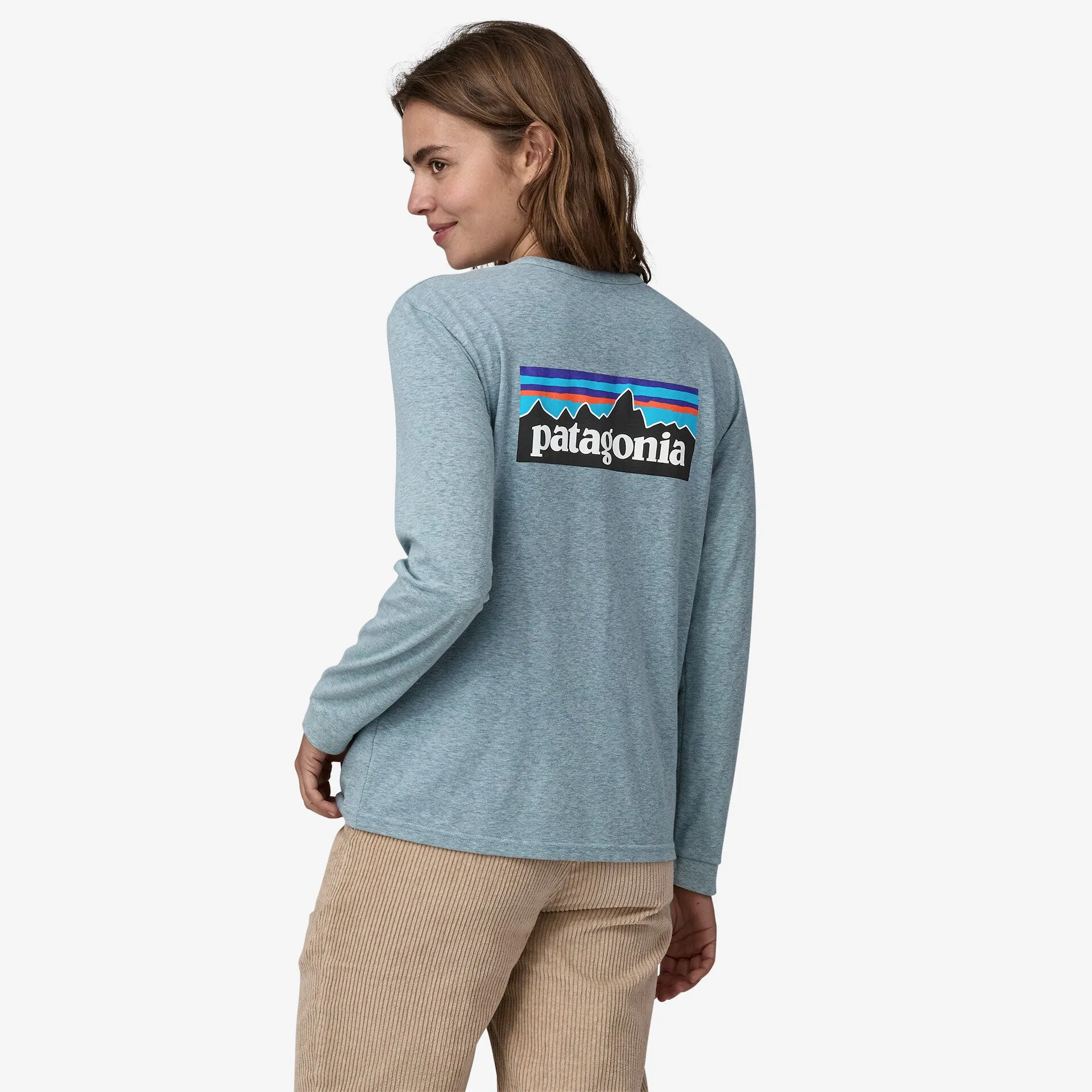 Patagonia Women's Long-Sleeved P-6 Logo Responsibili-Tee-Thermal Blue