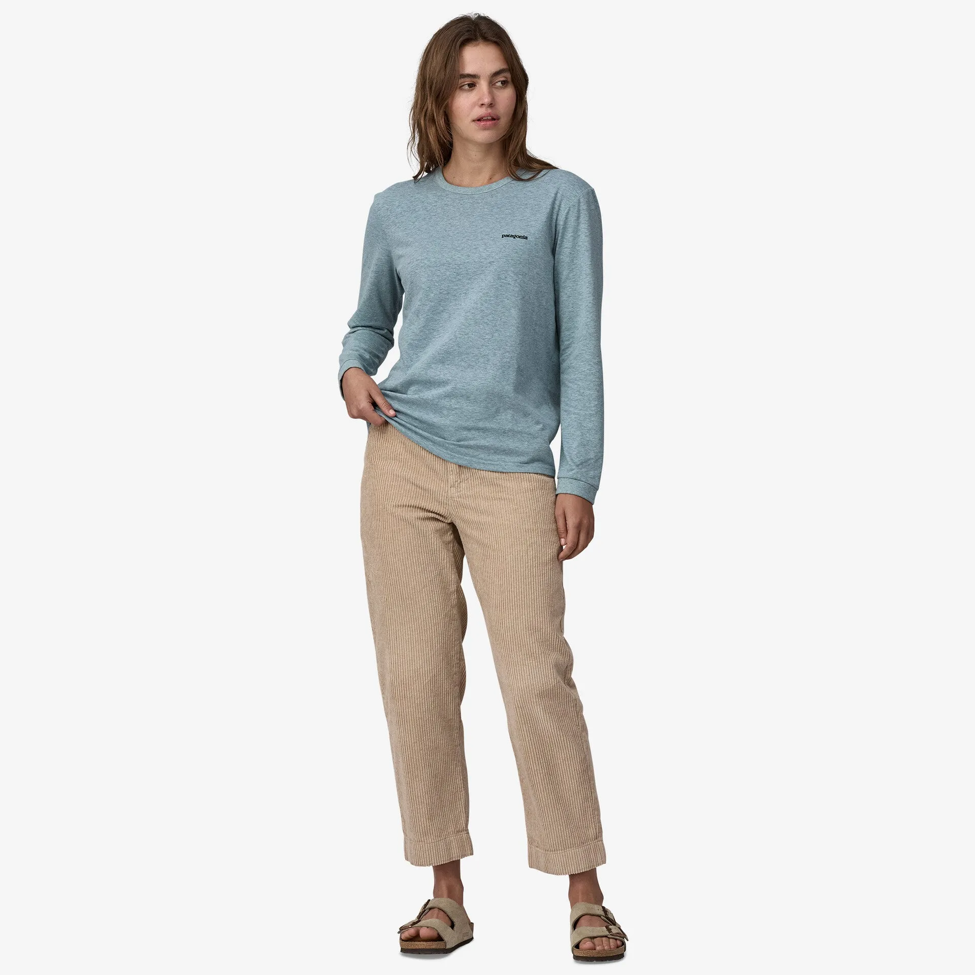 Patagonia Women's Long-Sleeved P-6 Logo Responsibili-Tee-Thermal Blue