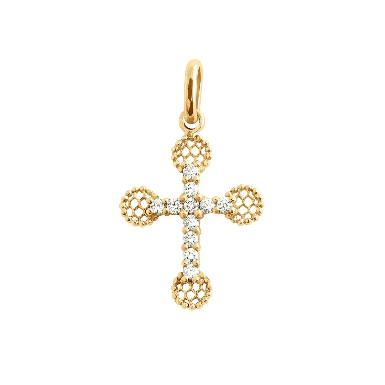 Petite Lace Cross diamond pendant, Yellow Gold