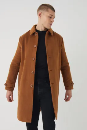 Plain Collared Overcoat In Tan