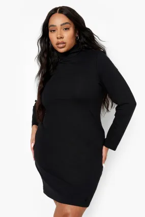 Plus Long Sleeve Turtleneck Mini Bodycon Dress