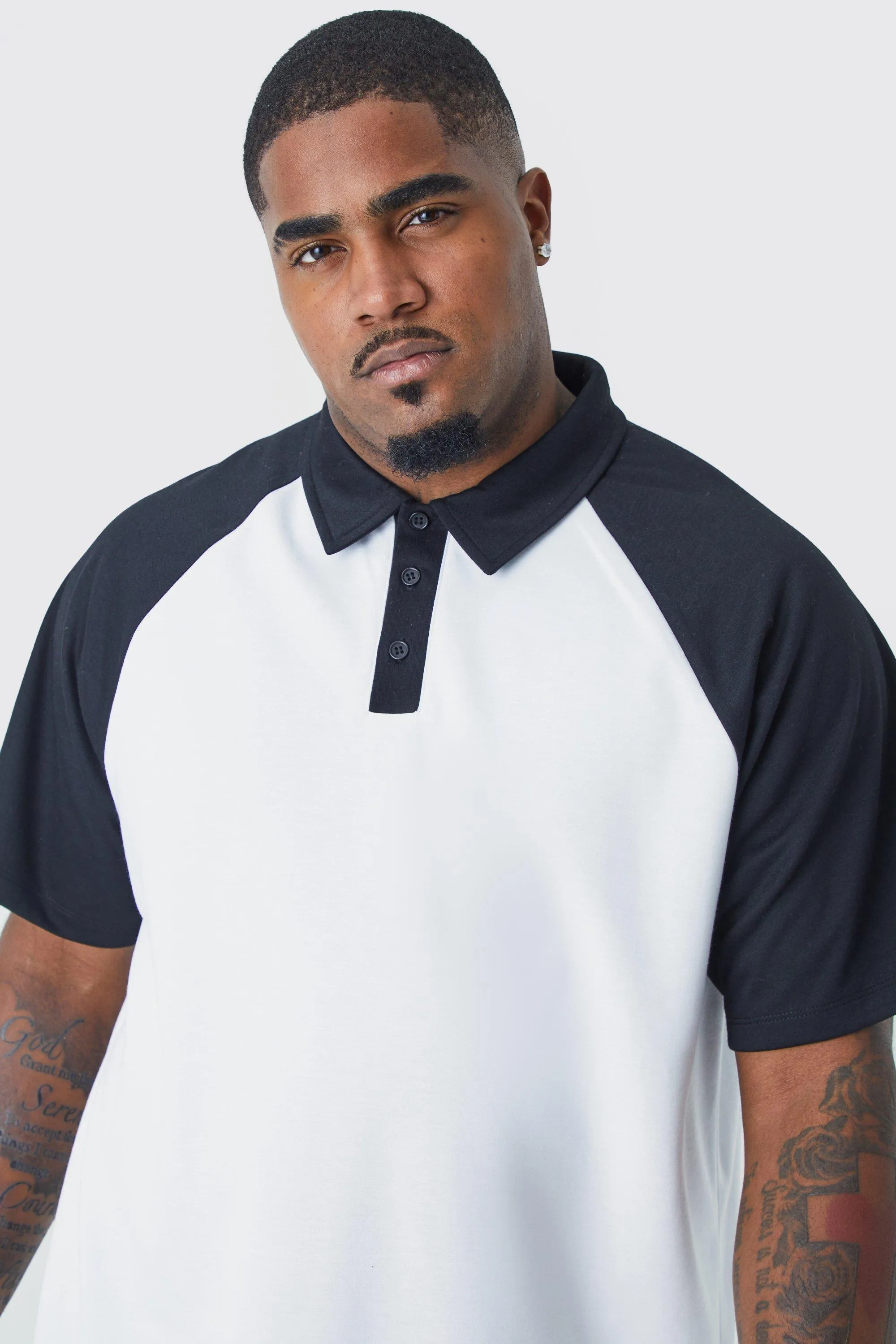 Plus Slim Fit Raglan Color Block Interlock Polo