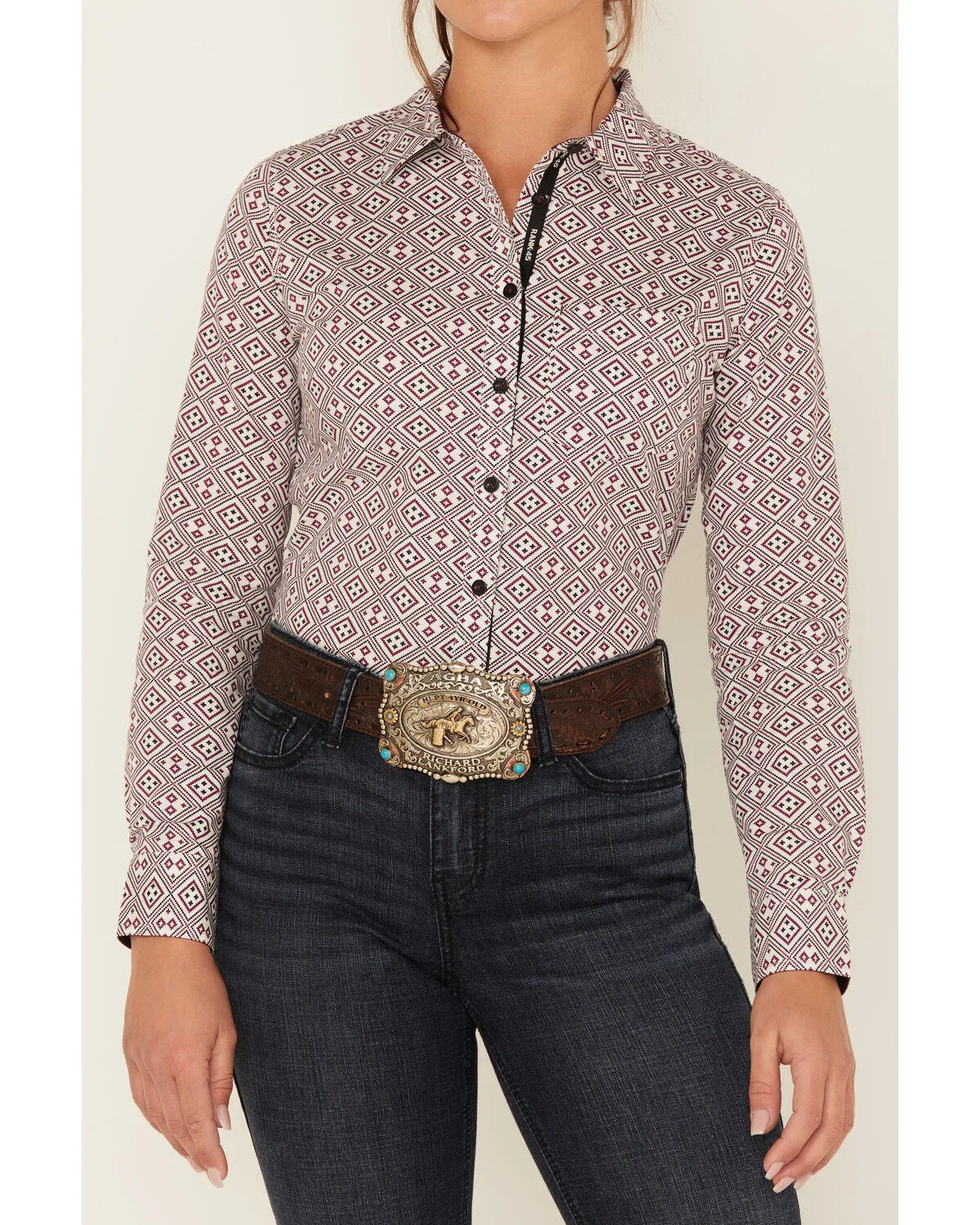 Product Name:  RANK 45® Women's Geo Print Long Sleeve Button-Down Stretch Riding Shirt