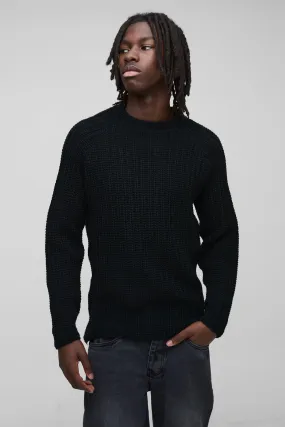 Regular Fit Raglan Detail Ribbed Crew Neck Knit Jumper