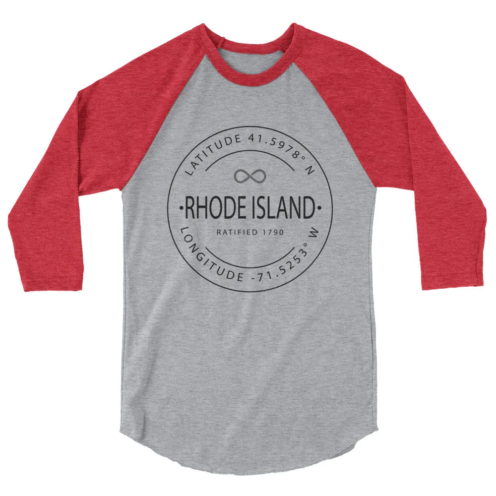 Rhode Island - 3/4 Sleeve Raglan Shirt - Latitude & Longitude