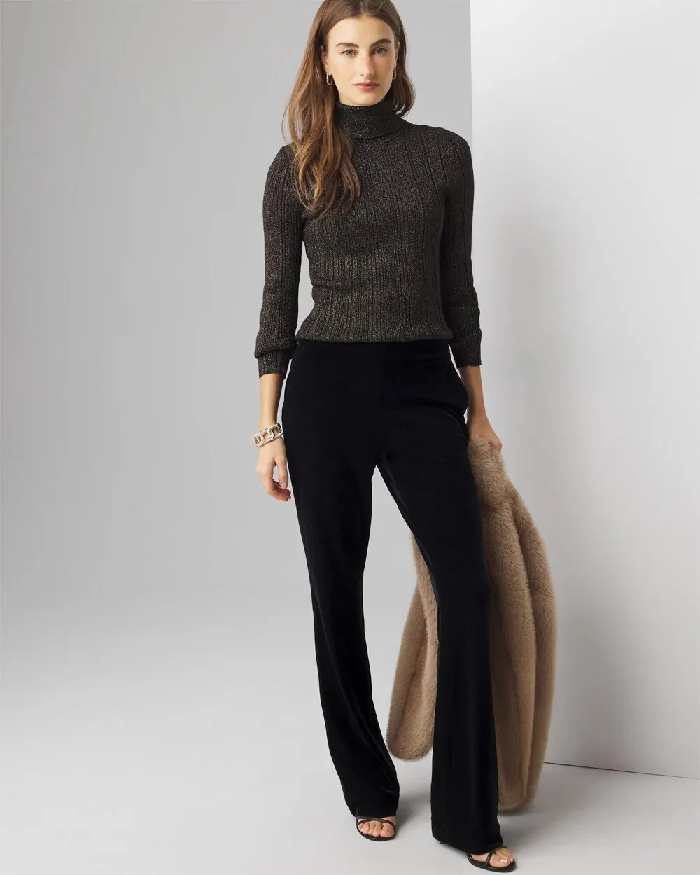 Ribbed Lurex Turtleneck Sweater