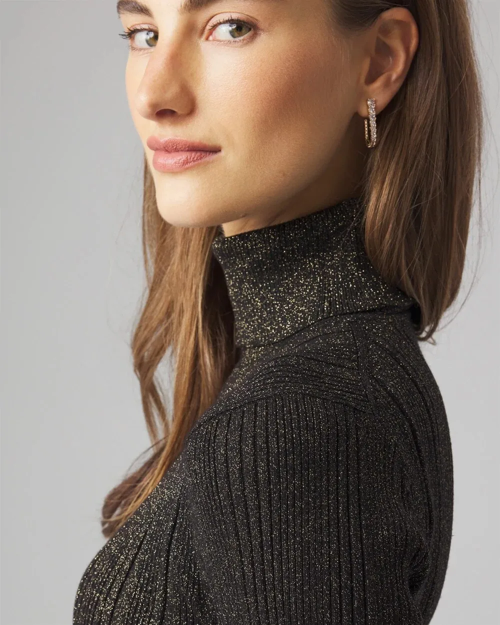 Ribbed Lurex Turtleneck Sweater