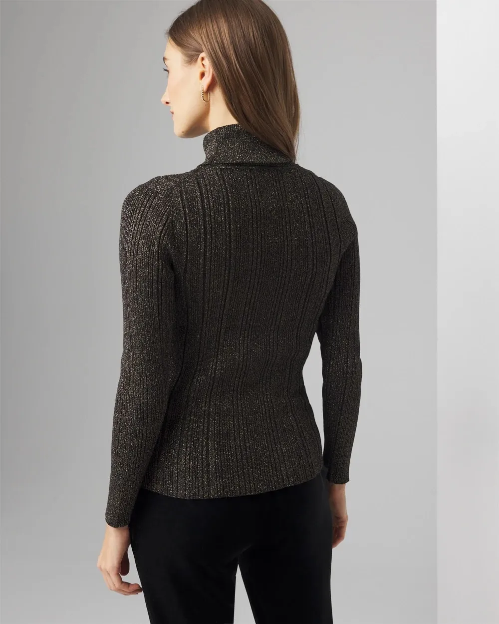 Ribbed Lurex Turtleneck Sweater