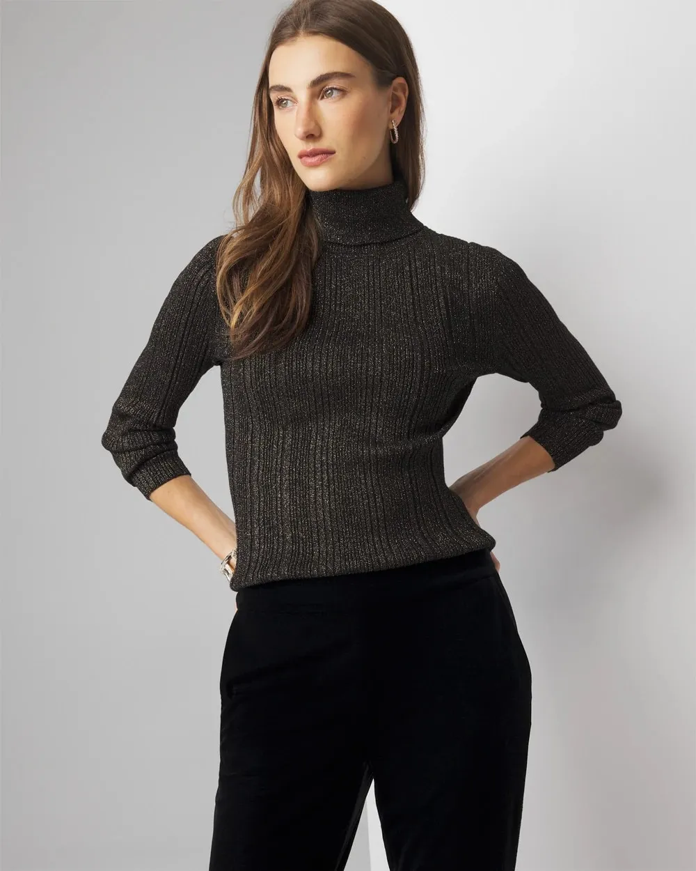 Ribbed Lurex Turtleneck Sweater