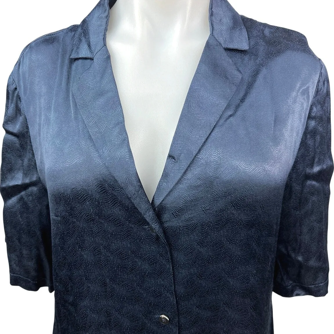 Scotch & Soda Blue Silk Satin Button Collar Short Puff Sleeve Blouse Shirt Top M