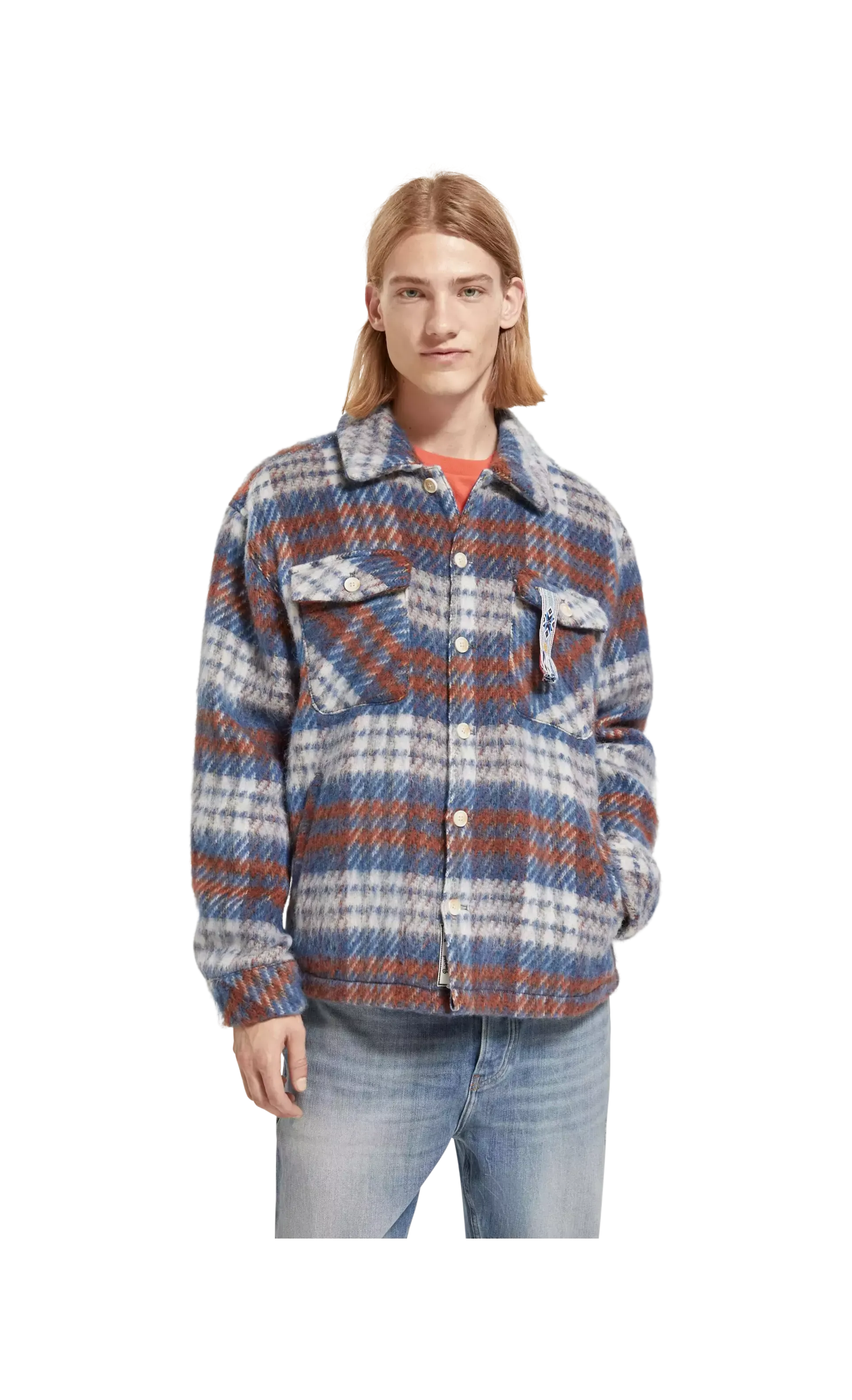 Scotch & Soda Brushed Wool Blend Check Overshirt