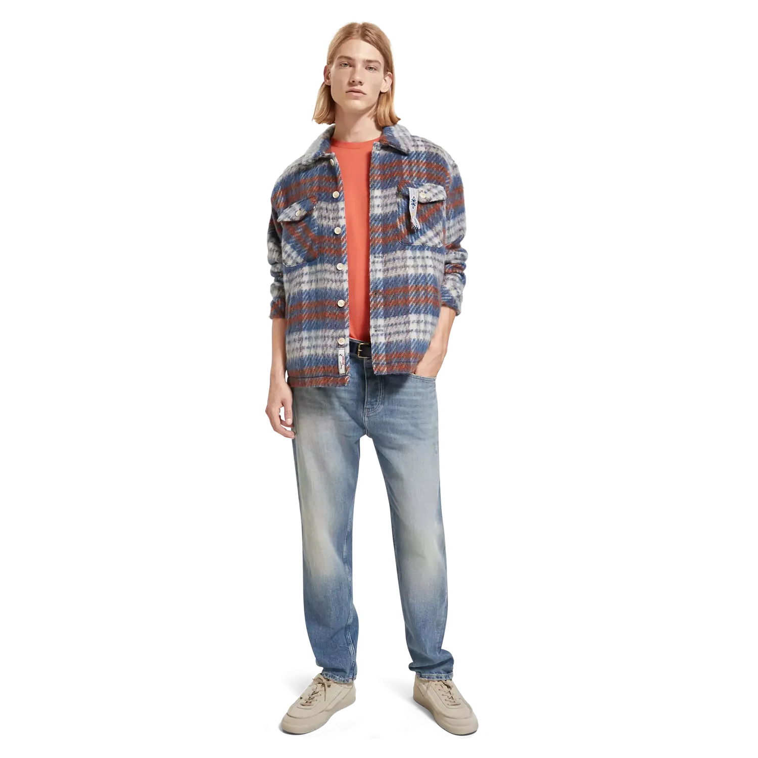 Scotch & Soda Brushed Wool Blend Check Overshirt