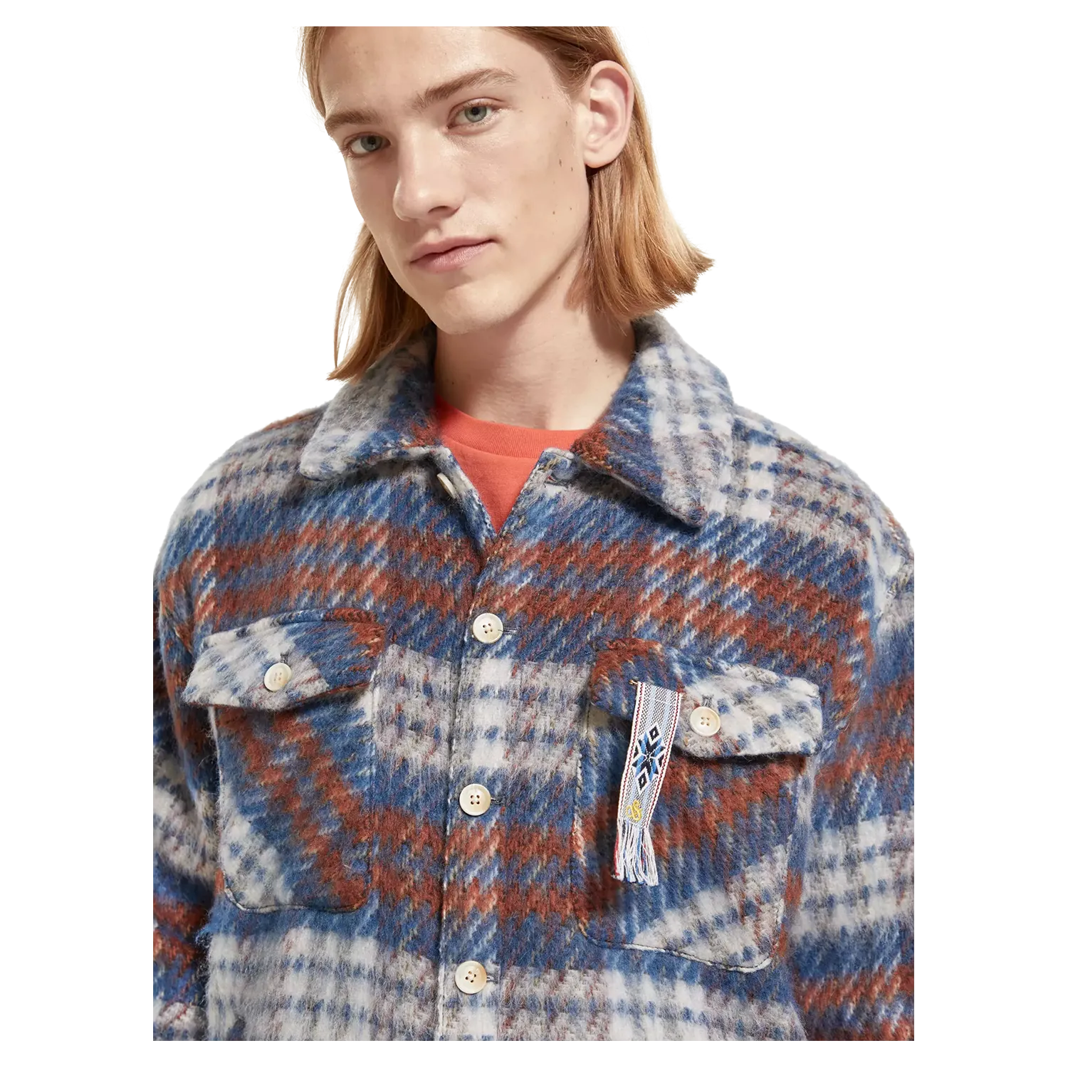 Scotch & Soda Brushed Wool Blend Check Overshirt