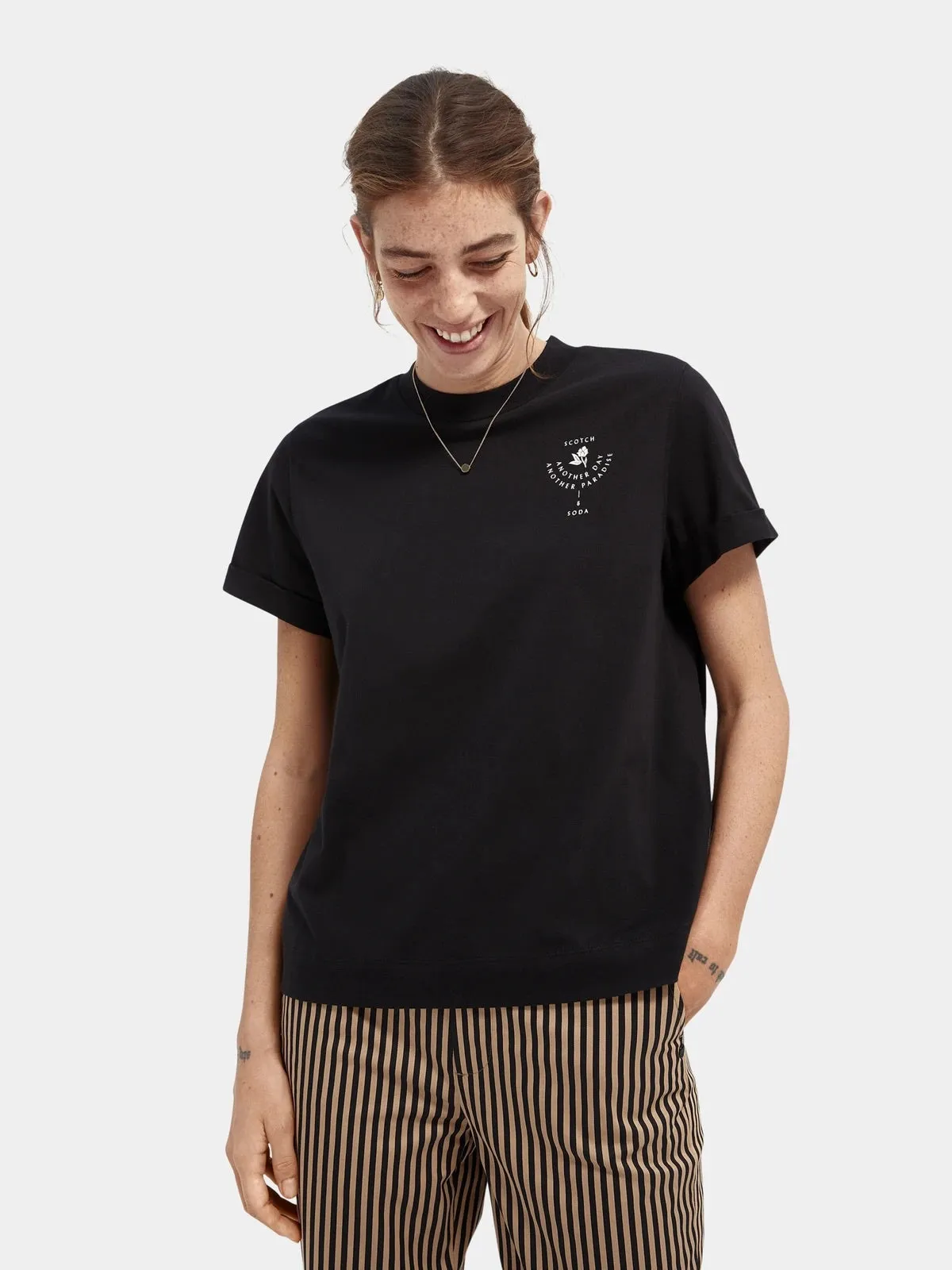 Scotch & Soda Classic Linen Blend Oversized Tee Black