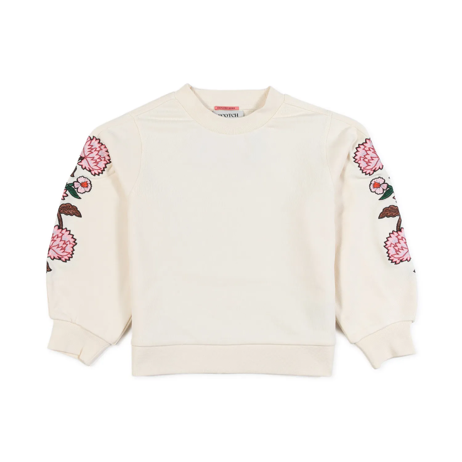 Scotch & Soda Cream Sweatshirt With Embroidered Flowers For Girls