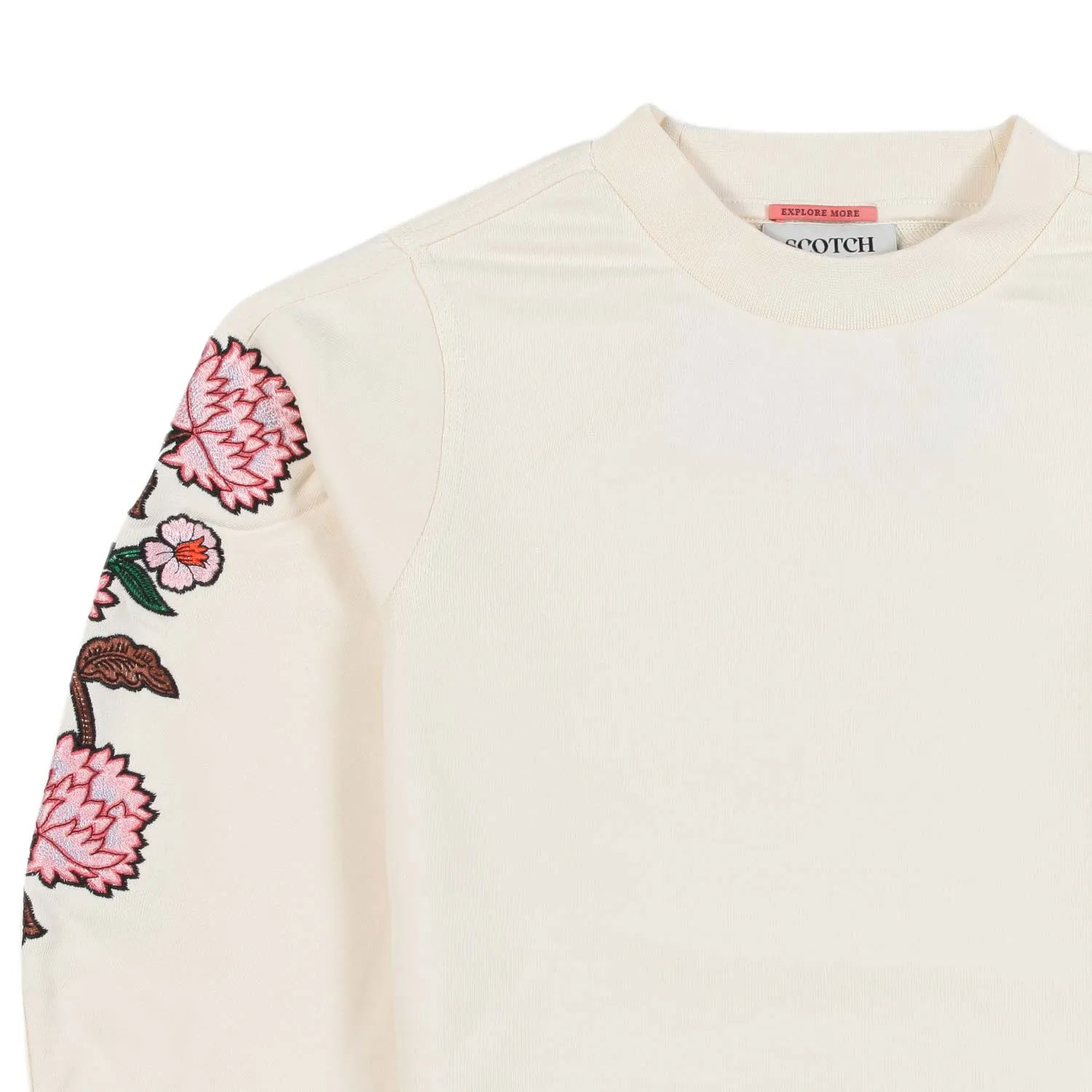 Scotch & Soda Cream Sweatshirt With Embroidered Flowers For Girls