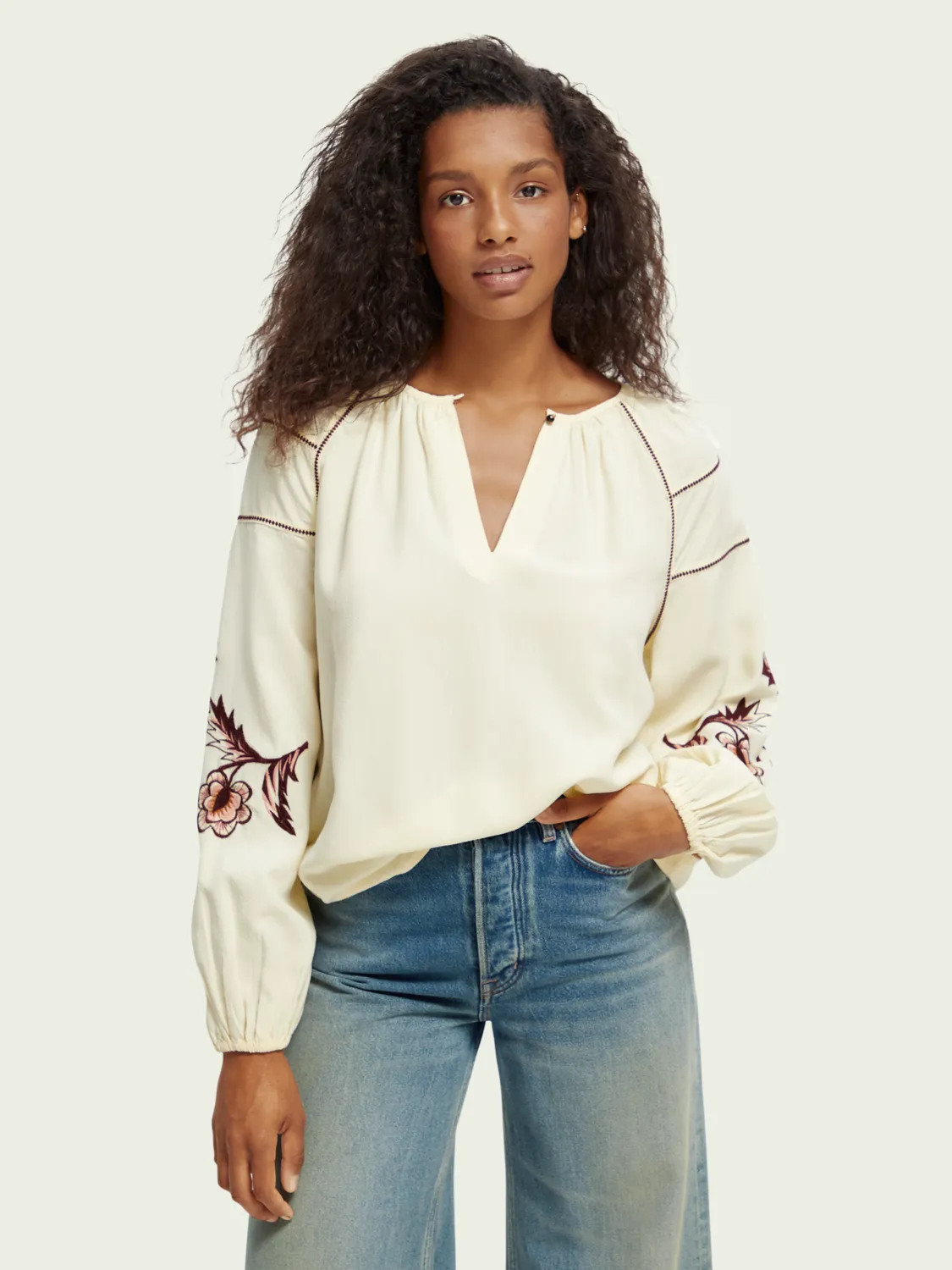 Scotch & Soda Embroidery Seersucker Top Ecru