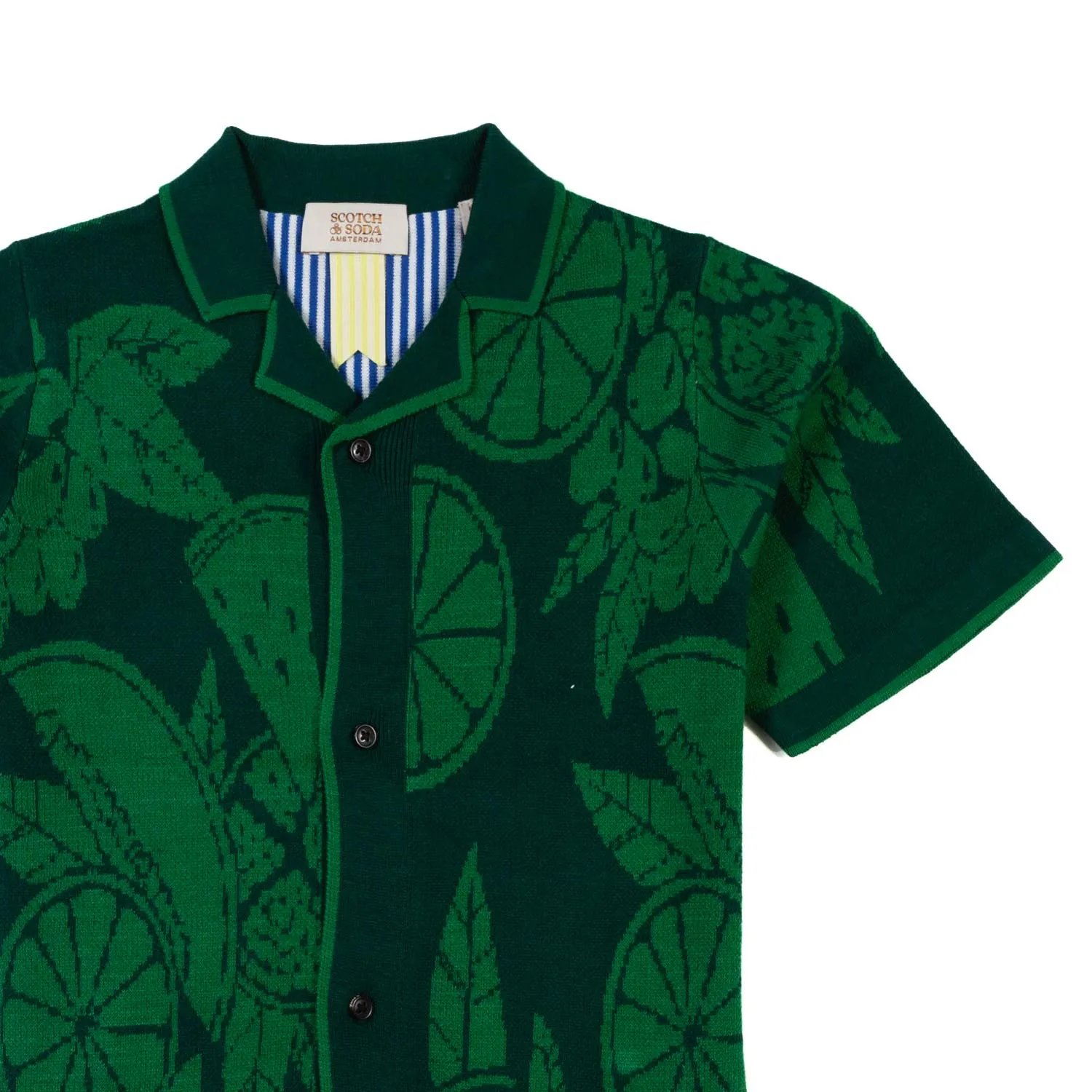 Scotch & Soda Green Jacquard Knit Short Sleeve Shirt