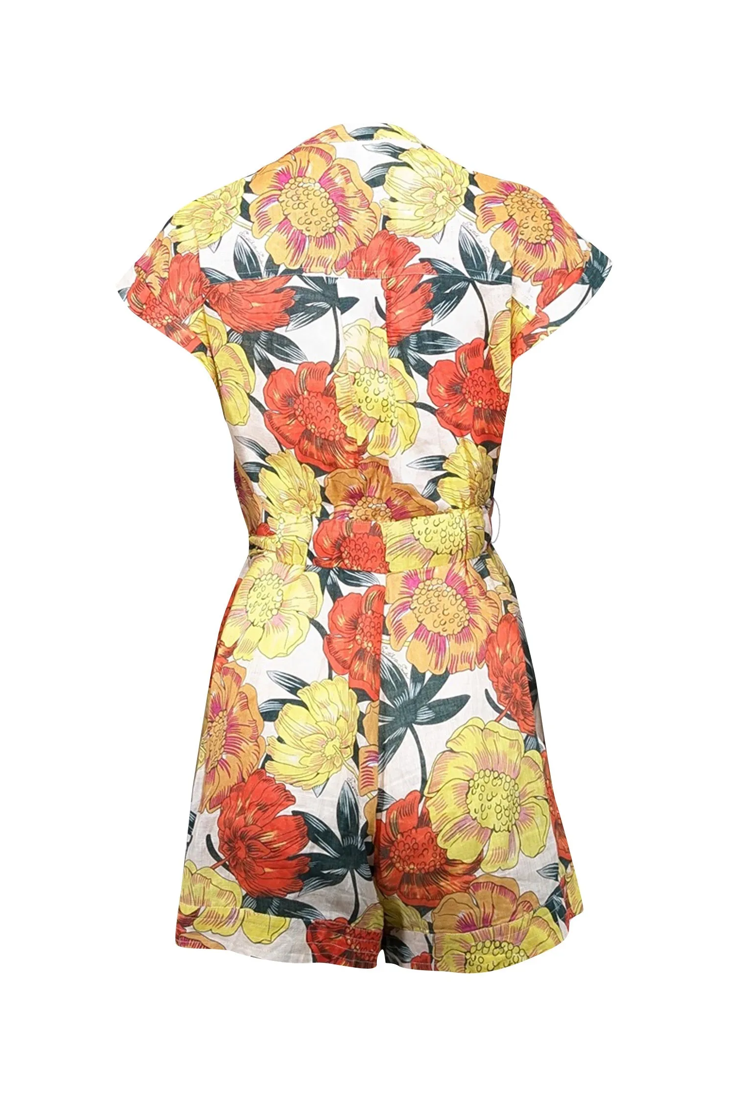 Scotch & Soda - Ivory, Yellow, & Orange Floral Print Linen Romper Sz XS