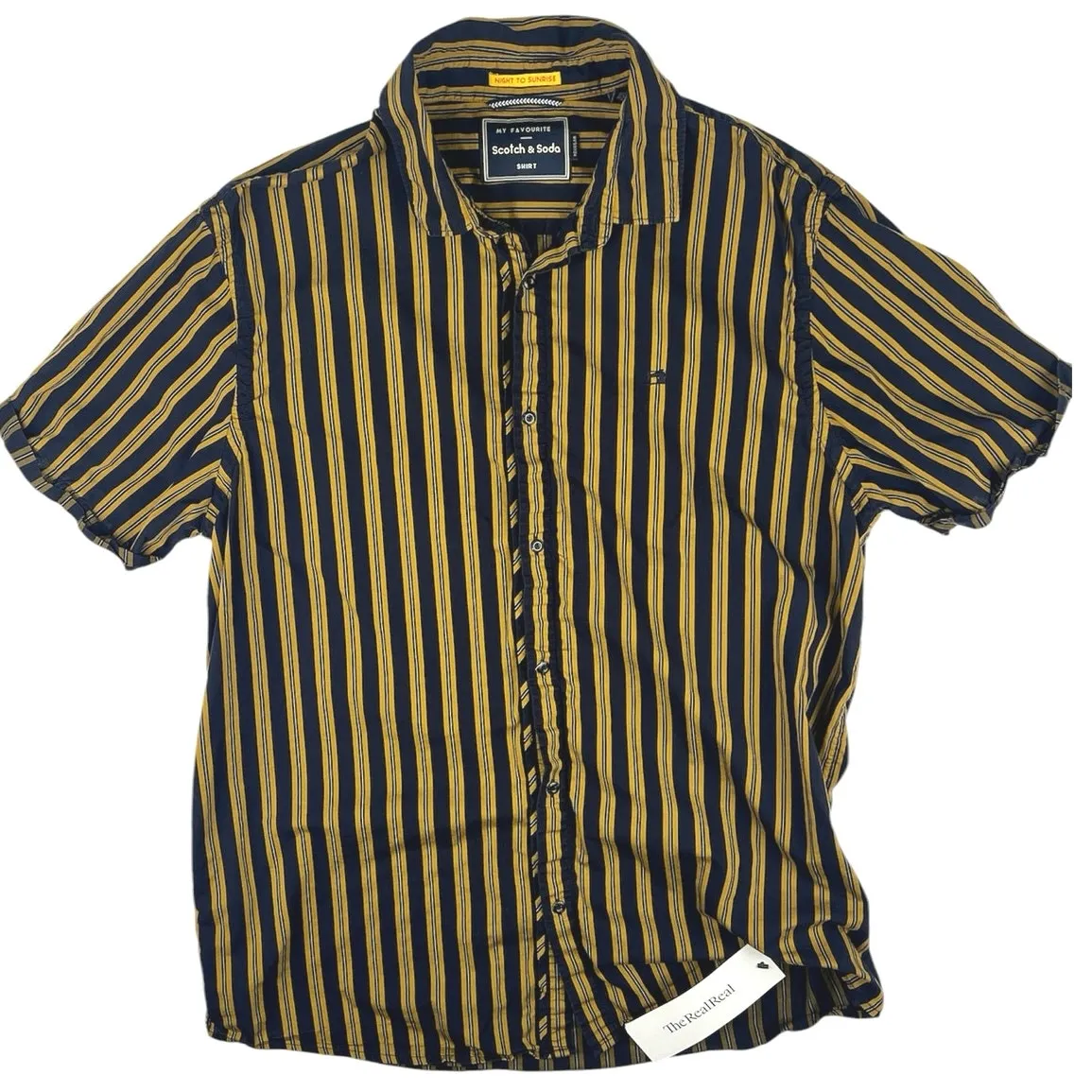 Scotch & Soda Men Night To Sunrise Yellow Black Striped Button Down Shirt Top XL