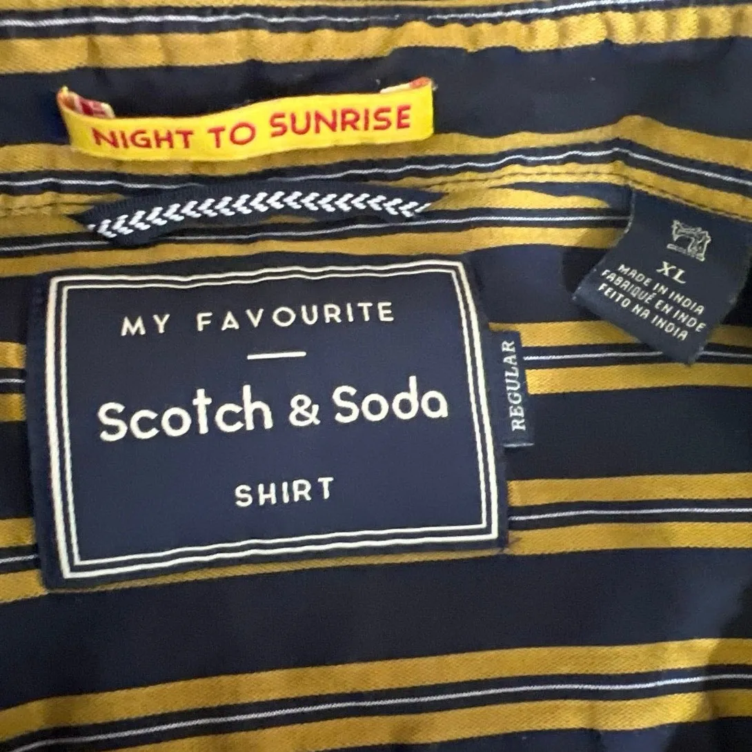 Scotch & Soda Men Night To Sunrise Yellow Black Striped Button Down Shirt Top XL