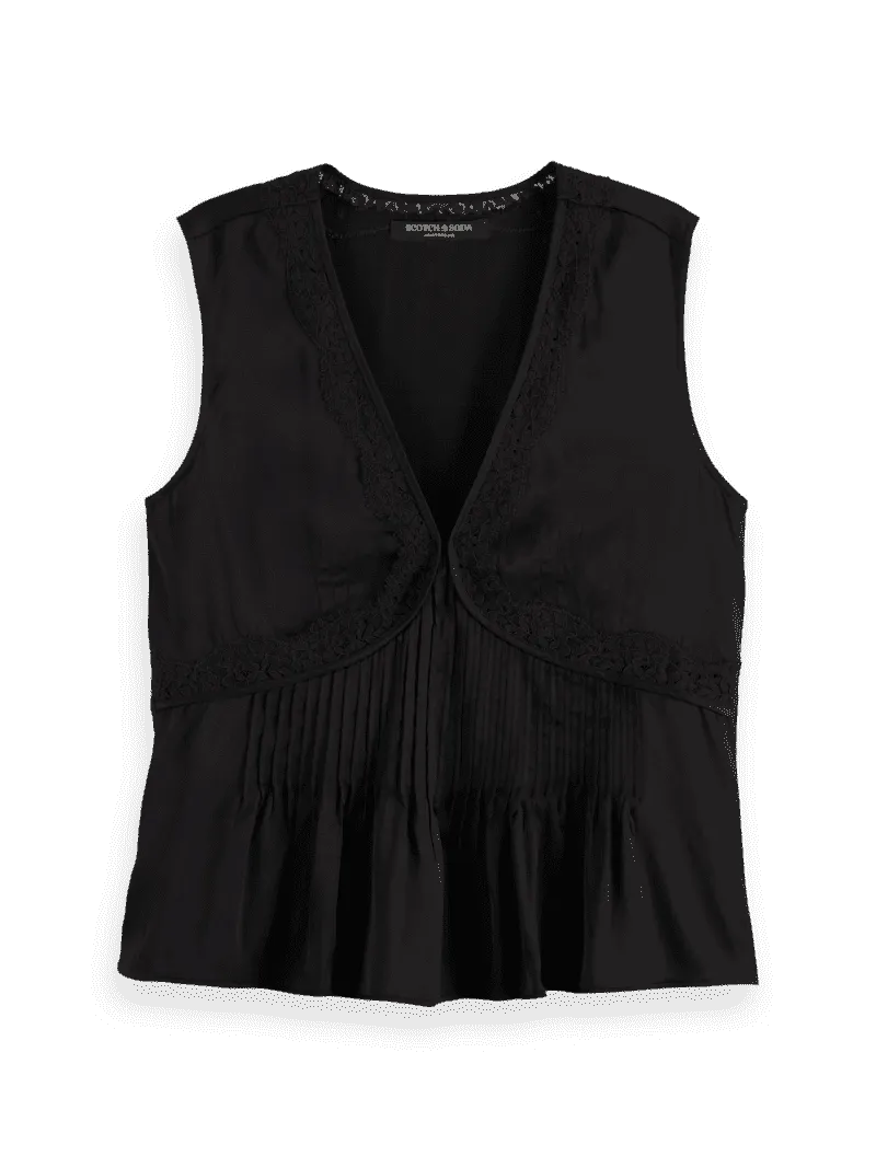 Scotch & Soda Pin Tuck Top Lace Details Black Bean