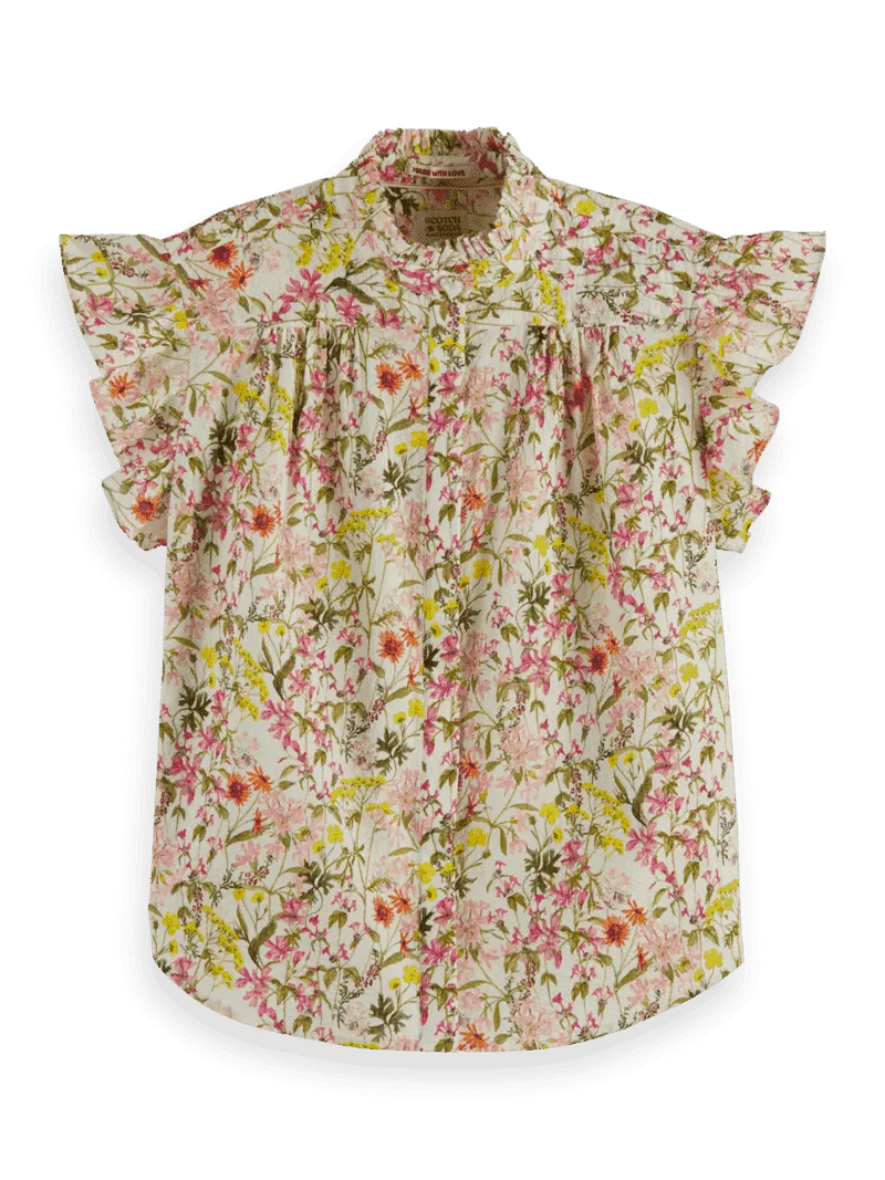 Scotch & Soda Printed Flutter Short Sleeve Shirt