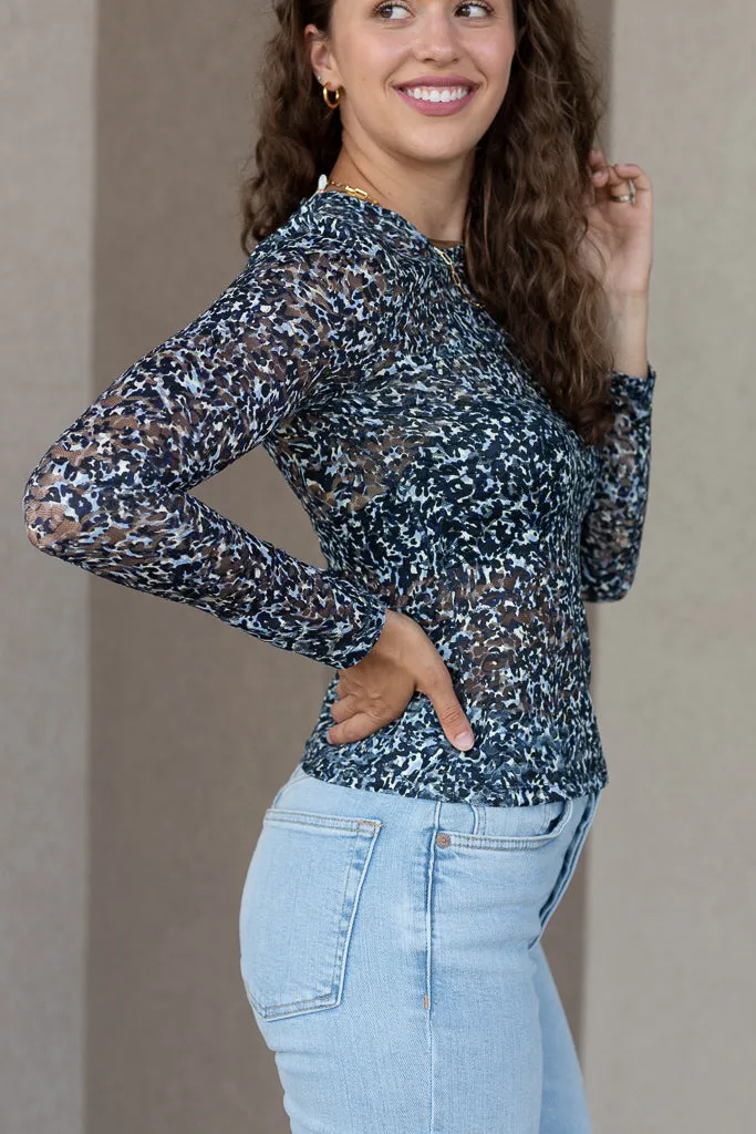 Scotch & Soda Printed Lace Top, Blue Combo