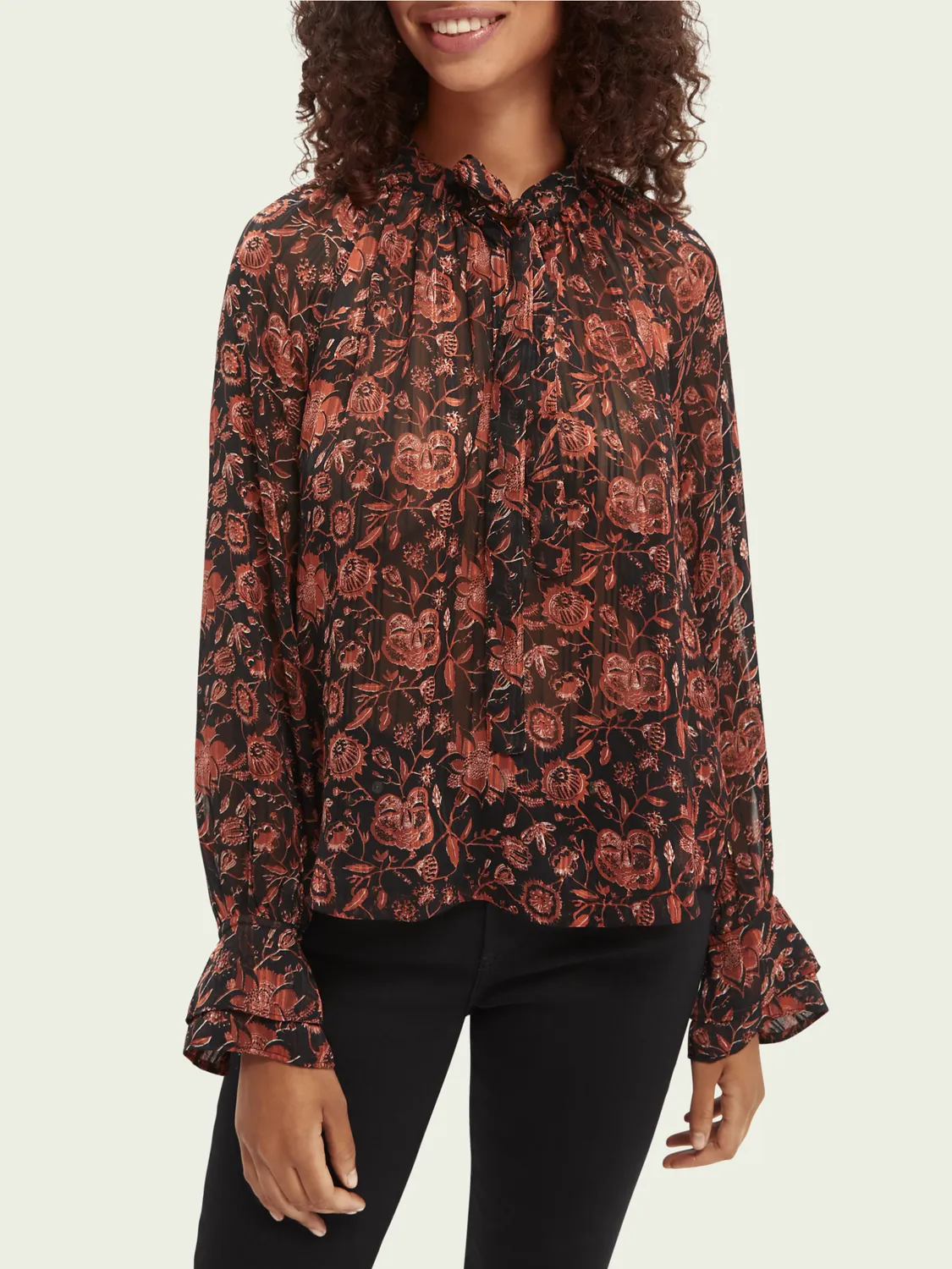 Scotch & Soda Printed Sheer Recycled Polyester Blouse