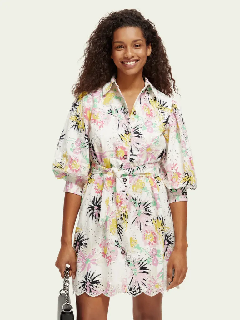 Scotch & Soda Puff Sleeve Embroidered Dress