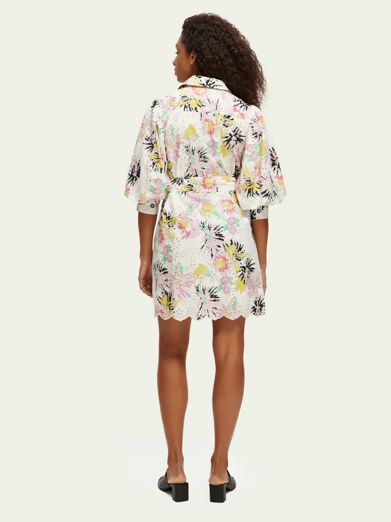 Scotch & Soda Puff Sleeve Embroidered Dress