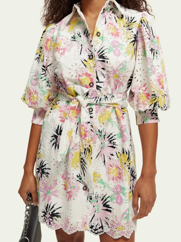 Scotch & Soda Puff Sleeve Embroidered Dress