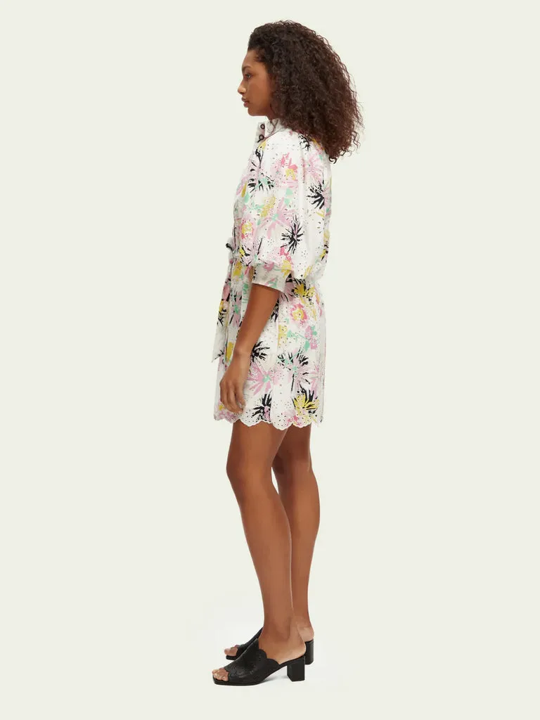 Scotch & Soda Puff Sleeve Embroidered Dress