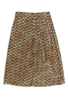 Scotch & Soda - Tan & Black Print Side Pleated Skirt Sz XS