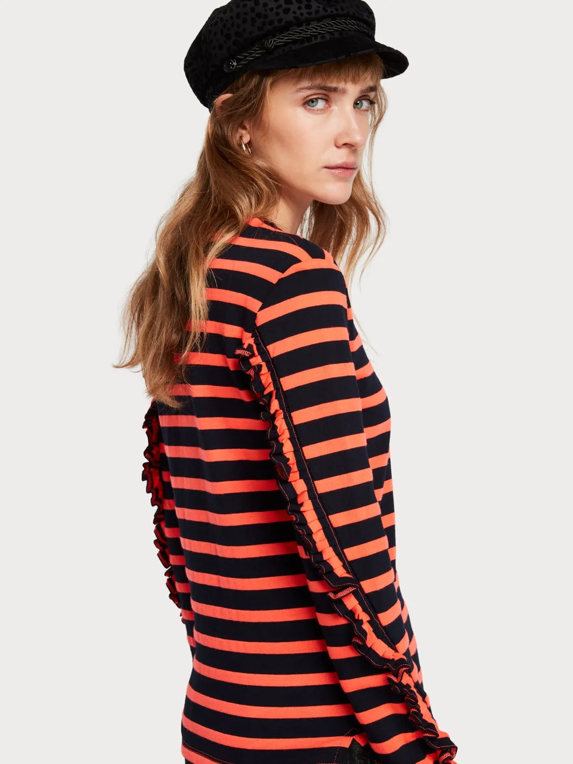 Scotch & Soda Womens 147766 l/s Classic Breton Stripe Tee, Navy/Orange