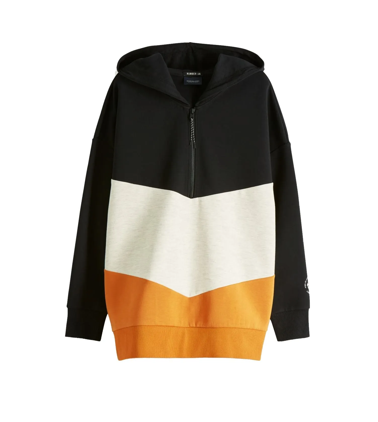 Scotch & Soda Womens Colour Block Hooded Sweatshirt, Black/Cream/Yellow