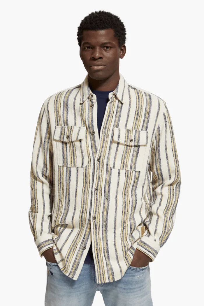 Scotch & Soda Yellow Blue Stripe Basket Weave Gradient Shirt